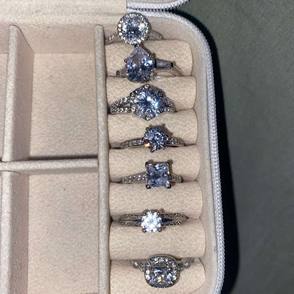 Elegant Silver and White Stone Ring Set